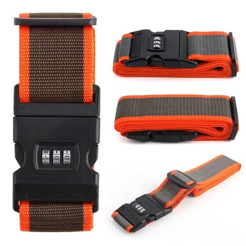 StoneMaxi Adjustable Luggage Straps With Locks 3 Digit Combination Lock Multi-Colour Travel Suitcase Straps Security Password Lock Travel Accessories Suitcase Belt (Orange - Grey)