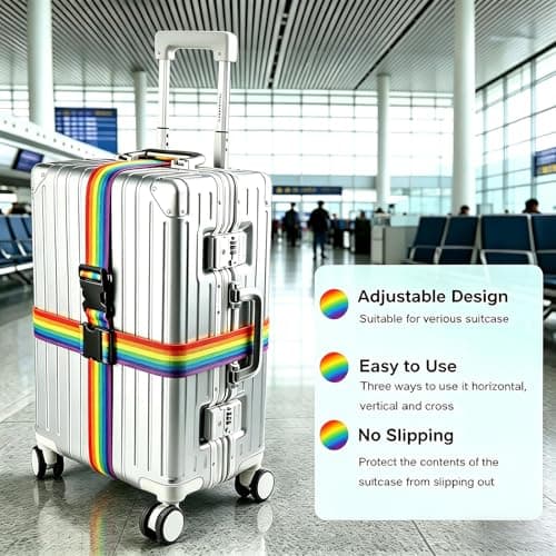 XILIYAI 4 Pack Heavy Duty Adjustable Luggage Straps for Suitcases, Travel Belt 79" Long Keep Suitcase Secure While Traveling, Extends Life of Bag, Luggage Accessories for Suitcases, 2Pcs Rainbow — view 5