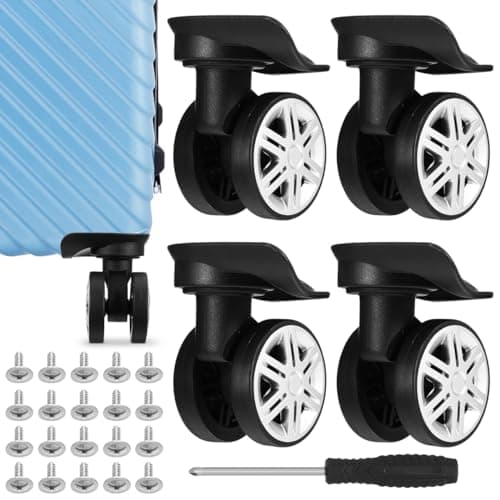 ULTECHNOVO Suitcase Wheels Replacement Kit - 4 Pack Double Rollers with 20 Screws & Screwdriver, Quiet TPE Rubber Caster for Luggage, Cabin Bag, Travel Trolley Case Repair - Black