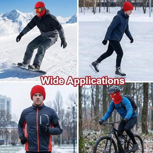 Tabanzhe Men's Balaclava - Winter Knit Head Cover for Outdoor Activities, 3-Hole Full Face Mask Windproof and Warm Cycling Hat for Men Women Skiing Cycling and More（Red） — view 5