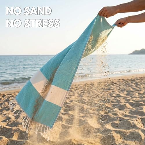 KZY LONDON Beach Towel - Large Turkish Beach Towels for Camping, Swimming, Bath, Gym, Picnic - Quick Dry, Super Absorbent, Lightweight, Compact Cotton Hammam Towels for Adults, Men, Kids (Beige) — view 5