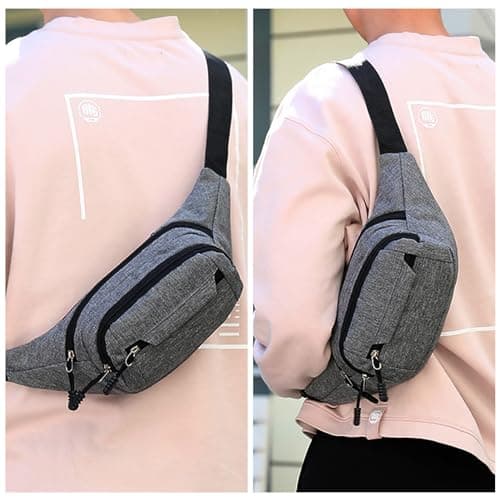Meng Jiaran 2 Pack Bum Bag Bumbag for Men Women, 4 Zip Pockets, Black Grey — view 5