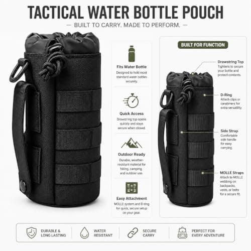 Ezranova 1pcs Molle Water Bottle Pouch for Hiking and Cycling (Black) — view 6