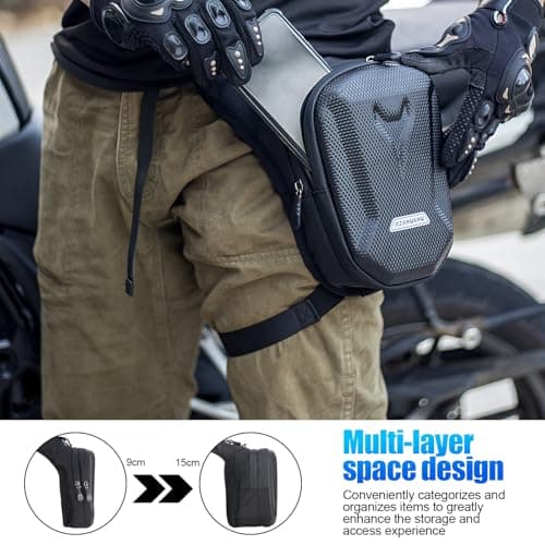 YYTECH Motorcycle Leg Bag with LegStrap, Drop Leg Bag, Motorcycle Thigh Bags for Men Women, Multifunctional Waist Pack, EVA Hardshell Durable Hiking Waist Pack for Cycling, Riding, Running, Traveling — view 4