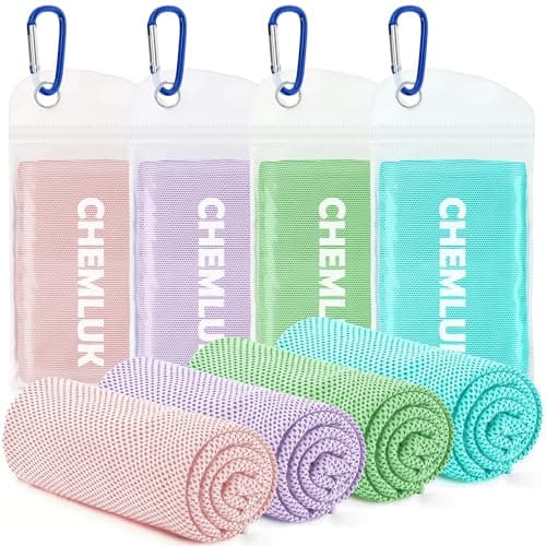 CHEMLUK Cooling Towels 4 Packs: Instant Cool Towel for Hot Weather Neck and Face UV Protection Quick Dry Microfibre Sweat Towels for Gym Yoga Running Camping Workout Sports Travel