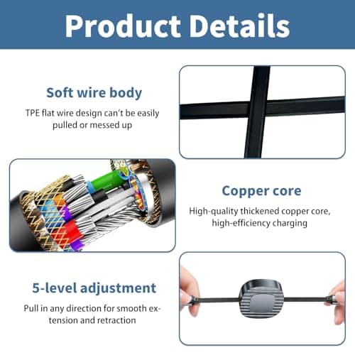 Luminor Peak 100W Multi Charger Cable USB C/A, 6 IN 1 /120CM PD 6A Fast Charging Retractable Phone Charger Charging Cables for iPhone USB C Type C Cord for Multiple Devices Travel Office Home Car Use — view 3