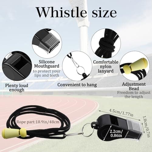 ADLABLD 8-Pack Loud Safety Whistles with Lanyard - Black Plastic Emergency Whistles for Sports, Coaches, Lifeguards, Survival Kits & Outdoor Activities — view 2