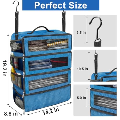 Olosar Suitcase Organizer, Travel Luggage Organizer Portable Hanging Travel Shelves Collapsible Hanging Packing Cubes for Carry on Suitcase, Blue -M — view 4