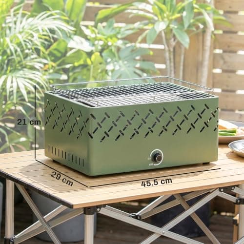 Outsunny Portable Charcoal BBQ Grill w/Built-in Fan and Knob, Light Green — view 3
