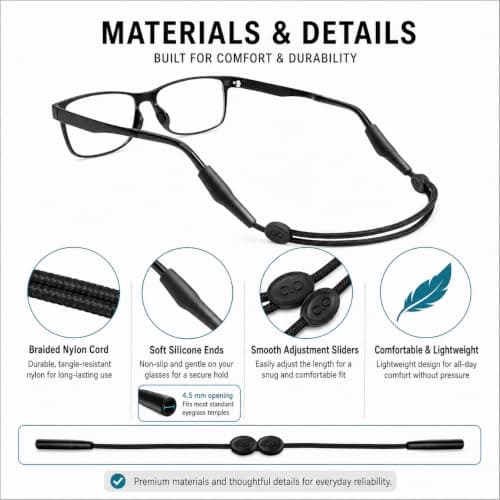 3 Pack Adjustable Glasses Strap for Sports, Anti-Slip Eyewear Retainer Cord with Silicone Ends, Nylon Holder for Glasses and Sunglasses, Secure Fit for Running, Cycling, Gym, Travel and Daily Use — view 5