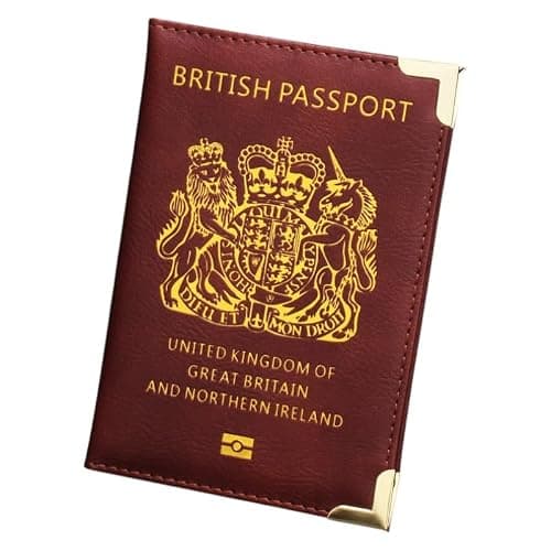 StoneMaxi UK British Passport Cover, PU Leather Travel Wallet with Gold Embossed Design,Waterproof Passport Holder Travel Accessories Business Cards Credit Cards and Boarding Passes (Wine Red)