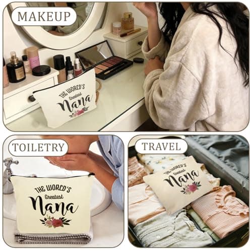 Nana Gift Makeup Bag The World's Greatest Nana Cosmetic Bag Floral Linen Travel Toiletry Bag Grandma Appreciation Pouch Organizer — view 5