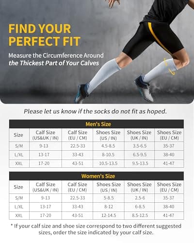 CAMBIVO Compression Socks for Women & Men 2 Pairs, Flight Socks Compression Stockings Running Socks for Calf & Ankle Support, Sports, Flying, Maternity Pregnancy, Nurses, Travel (Grey/Blue, XXL) — view 5