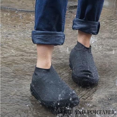 RXKFIGX 2 pairs Silicone Waterproof Shoe Covers,Reusable Upgraded Overshoes Resistant Rain Boots Non-Slip Washable Protection Cover,Portable Reusable Non Slip Overshoes for Men and Women — view 2