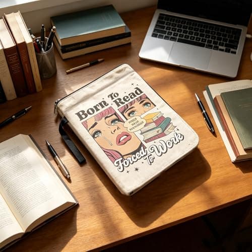 Funny Book Lover Gift Book Cover, "Born to Read Forced to Work" Book Sleeve Pouch, Polyester Book Bags for Women with Lanyard, — view 4