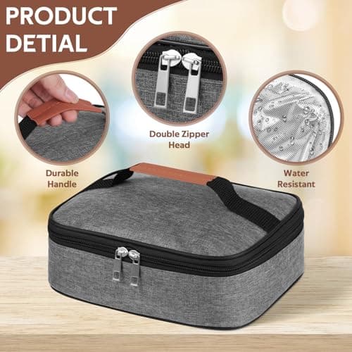 lohey Insulated Lunch Bag for Men Women Kids, Small Lunch Box Adults Cool Bag with Handle, Portable Thermal Cooler Box Bag for Work, School, Picnic Outdoor (Gray) — view 4