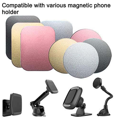 SENHAI 8 pcs Phone Car Mount Metal Plate with Adhesive for Magnetic Cradle-less Mount, 4 Rectangular and 4 Round - Black, Silver, Gold, Rose Red — view 6