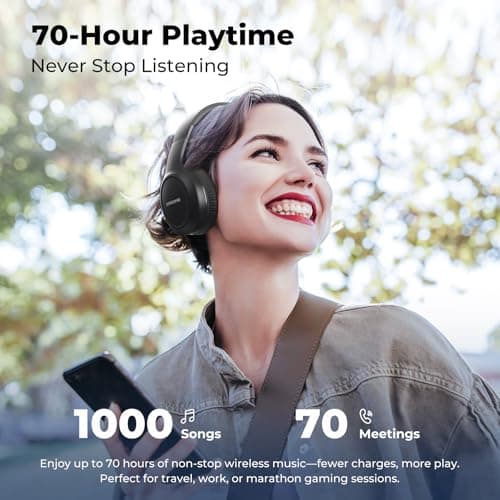 Headphones Wireless Over Ear , 70 Hours Playtime Bluetooth Headphones Built-in Microphone, Foldable Lightweight Headset with Bluetooth 5.4, HiFi Stereo Sound for PC Cellphone Travel Office (Black) — view 4