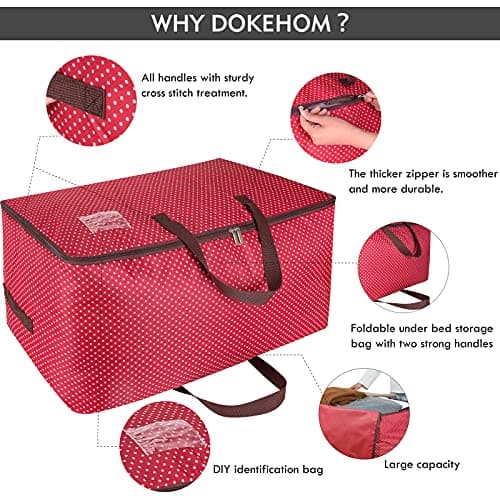 DOKEHOM 105L Large Storage Bag with Zip, Underbed Clothes Organizer, Red — view 4