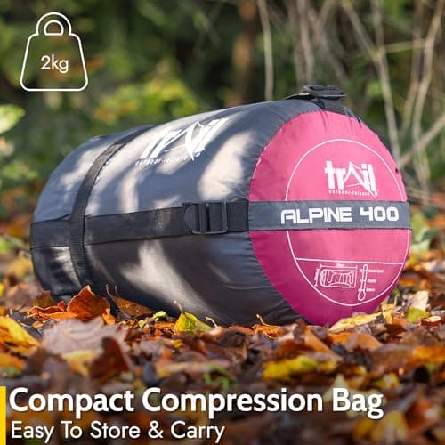 Trail Alpine 400 Sleeping Bag with Hood, 4 Season, Single Adult, Pink — view 6