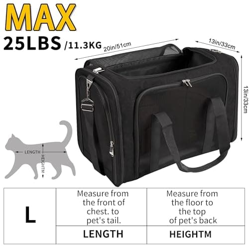 Soft Sided Cat/Pet/Dog Carrier Bag,Portable Foldable Pets Travel Carriers For Cats/Dogs With Shoulder Strap & Removable Mat,Durable Puppy Basket of 25 lbs - Black — view 6