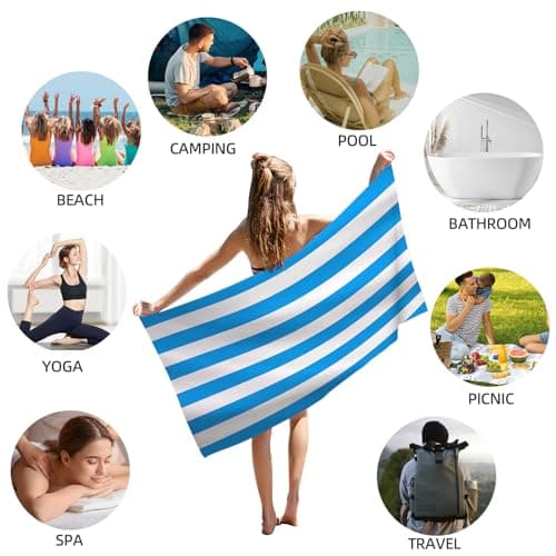 CNMTCCO Large Beach Towel for Adults with Bag - Quick Dry Microfibre - 100% Recycled Towel - Sand Free, Lightweight, Compact (160x90cm, 63x35in) (Light Blue) — view 6