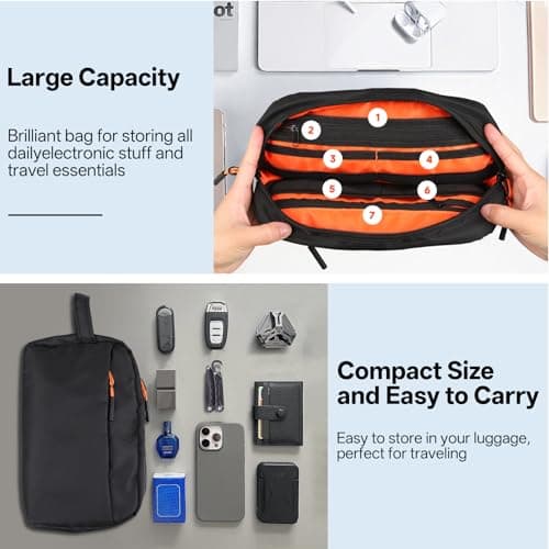 Teskyer Cable Organizer Bag - Portable, Waterproof, Large Capacity, Travel Organiser, Travel Accessories, 23 x 14 x 7 cm, Black — view 4