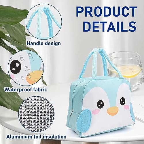 Runmeihe Kids Lunch Bag for Girls Boys Students, Reusable Cartoon Insulated Lunchbag,Small Foldable Waterproof Lunch Bags for Travel Picnic School — view 3