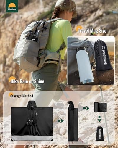 Chakipee Rain Waterproof Poncho Adult Reusable Rain Cape Lightweight with Transparent Pocket, Packable Poncho Multi-Purpose for Travel, Hiking, Camping, Festival Black — view 5