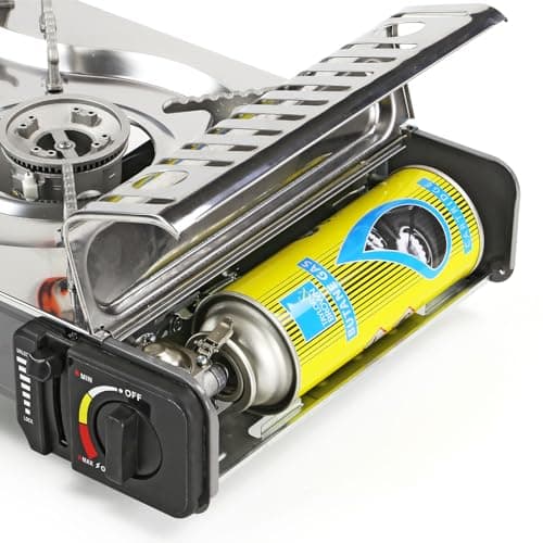Taylor & Brown Portable Dual Burner Camping Stove Stainless Steel with 4 Butane Gas & Carry Case | EN417 Compliant Premium Gas Double Stove | with Automatic Ignition & Heat Control — view 6