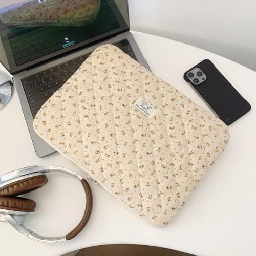 CHAMAIR Puffy Laptop Sleeve 15 Inch Cute Laptop Case Floral Quilted Laptop Sleeve Cute Aesthetic Cover Case 14'' 15'' (Yellow 15in) — view 4