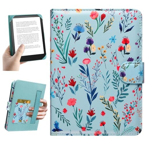 HoYiXi Universal Case for 6-inch Kindle eReader Compatible with Kobo/Voyaga/Pocketbook/Tolino E-book reader,6'' eReader Protective Cover with Built-in Card Slot,Black (flower 2, 6 inch)