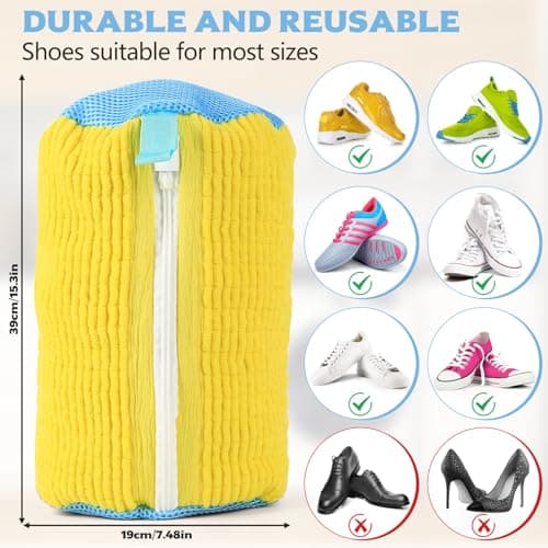 BieMian 360° Zipper Mesh Shoe Wash Bag for Machine - Yellow — view 2