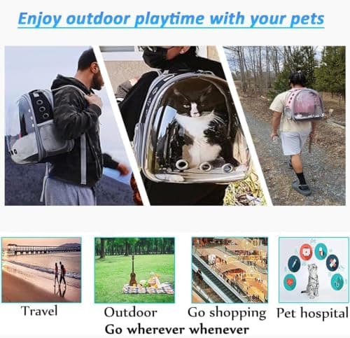 ZHUIYIWIN Cat Carrier Backpack, Expandable Cat Carrier Backpack, Ventilated Cat Bubble Backpack for Pet, Pet Carrier for Travel Hiking Walking Camping (Pink, Front Extension) — view 6