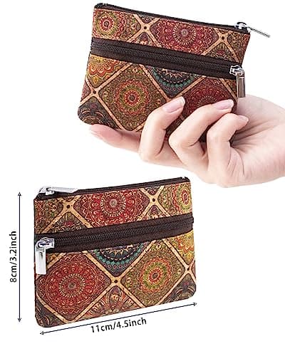 Boshiho Cork Coin Purse: Eco-Friendly Vegan Change Wallet Holder with Keyring Mini Zipper Pouch for Women (style #B) — view 3