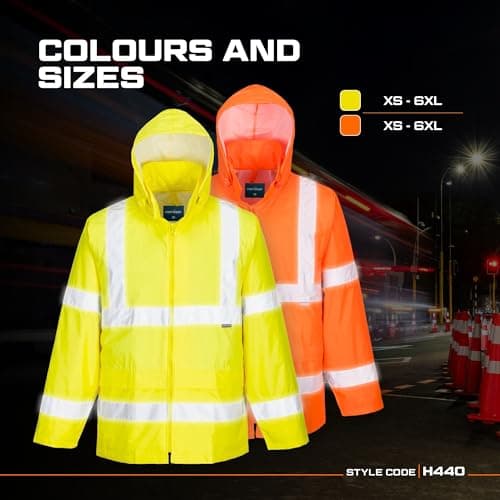 Portwest UH440 Mens Hi Vis Rain Jacket Waterproof Lightweight Reflective Safety Workwear Packable Hooded Vented Back Construction Roadwork Highway Rail, Orange, M — view 6