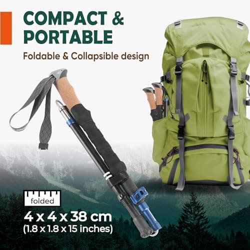 TREKOLOGY Trekking Poles – Collapsible Hiking Poles with Cork Handle - Ultralight Folding Walking Poles for Women & Men, Lightweight Aluminum Hiking Sticks & Walking Sticks (Black with Blue) — view 3