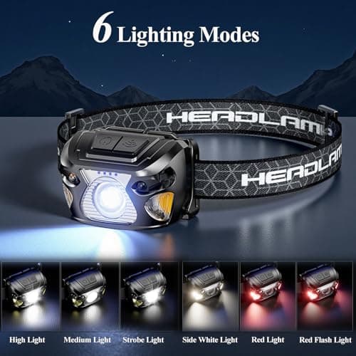 Head Torch Rechargeable,Headlamp with 6 Modes,Red Light & Motion Sensor — view 5