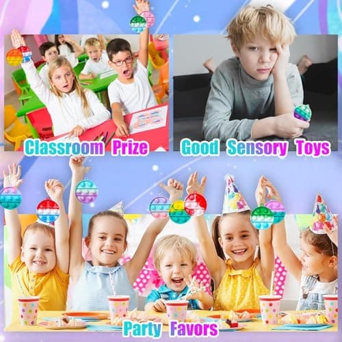 FIDWOD 24 Pcs Party Bag Fillers for Kids: Pop Fidget Toys Keyring Box Gifts Pack - Stocking Stuffers Fillers Birthday Presents - Stress Relief Class Prizes Supplies for Boys Girls (24 Pcs Circle) — view 5