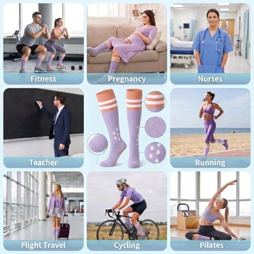 2Pair Cotton Compression Socks 15-20 mmhg, Cute Flight Stockings for Women, Travel Essentials for Flying, Nurses, Maternity and Running — view 6