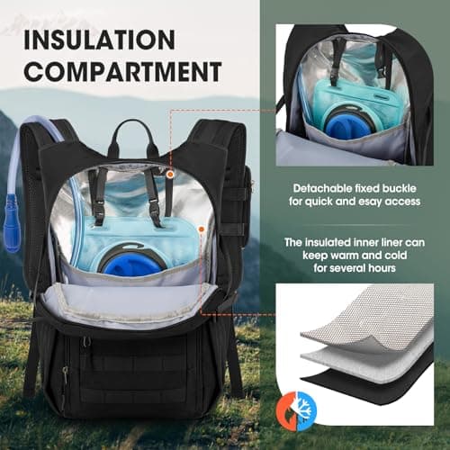 RAINSMORE Hydration Backpack with 2L Water Bladder 18L Lightweight Hiking Backpack with raincover for Men Women Insulated Molle Running Backpack for Hiking Camping Climbing Cycling — view 5