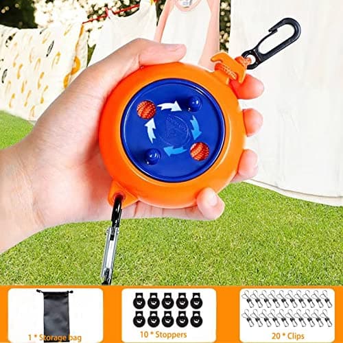 QeeHeng Camping Retractable Clothesline,Portable Clothesline,Outdoor Clothesline,Travel Clothesline,32.8ft With Windproof Clothespins,10 Clothespins — view 3