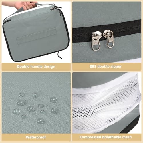 5 Set Compression Packing Cubes for Suitcases, Travel Organiser for Carry on Hand Luggage Newest Double Sided Expandable Packing Bags with Shoes Bag (Grey) — view 3