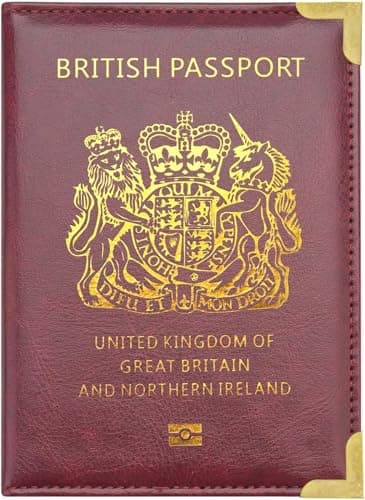 StoneMaxi UK British Passport Holder PU Leather Travel Wallet with Gold Embossed Design (Wine Red)