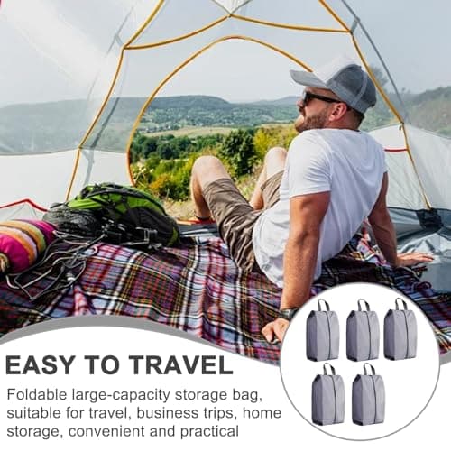 Travel Shoe Bags, 5PCS Shoe Bags for Travel, L Size Shoes Storage Bag, Unisex Shoe Pouch for Travel or Home Storage(Grey) — view 4