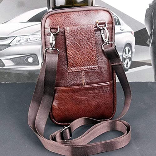 Men's Leather Phone Bag Retro Multifunctional Chest Bag Shoulder Backpack Messenger Casual Cash Waist Bag Male Business Bag — view 6