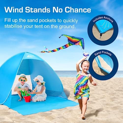 Active Era® Pop Up Beach Tent 1-2 Persons - Rated UPF 50+ for UV Sun Protection for Babies & Small Children - Lightweight, Portable & Easy Set Up Outdoor Tent - Shade for Baby, Adults, Kids & Pets — view 4