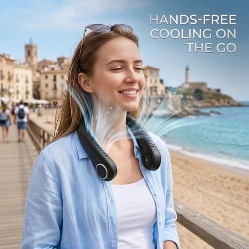 CNMTCCO Portable Neck Fan Rechargeable - Bladeless Wearable Fan with 360° Cooling Airflow, Quiet Personal Neck Air Conditioner for Women and Men, Ideal for Sports, Travel and Holiday Gifts (Black) — view 2