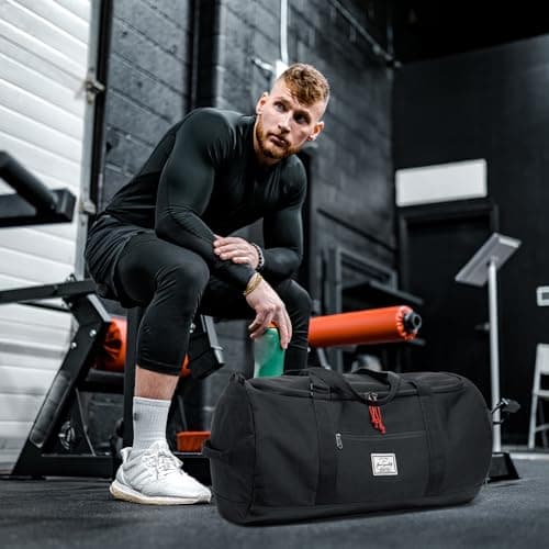 Lyweem Sports Gym Bag Men - 60L Large Travel Duffle Bag with Shoe Compartment, Weekend Holdall Bags, Overnight Duffel Bag Backpack, Black — view 4