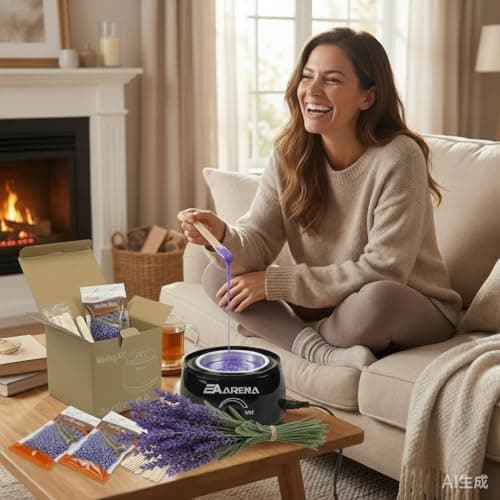 Professional Hair Removal Wax Warmer Kit With Bowl, 3 Bags of Beads and Applicator Sticks for Full Body Waxing at Home (Lavender Black Pot) — view 2